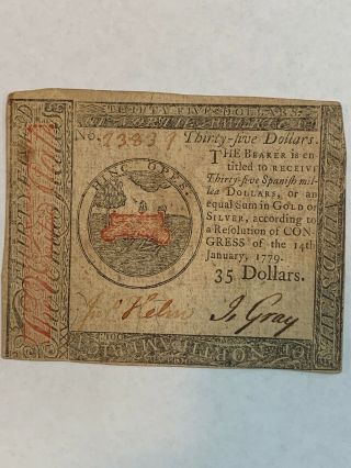 1779 Revolutionary War MONEY Early American Banknote $35 Dollars Finance 2