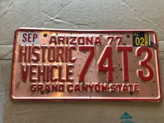 1977 Arizona Historic Vehicle License Plate,  Copper Plate.