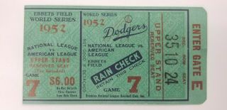 1952 World Series Ny Yankees Game 7 Ticket Mantle Ws Hr 2 Brooklyn Dodgers