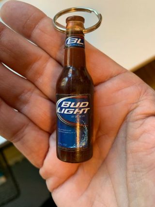 Vintage Budweiser Bud Light Beer Bottle Shaped Opener Key Chain
