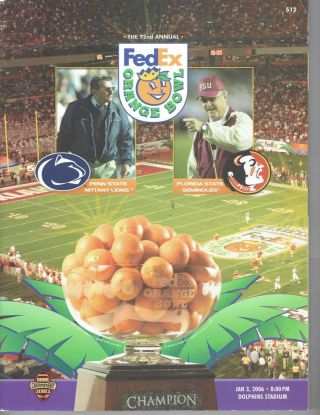 2006 Orange Bowl Game Program Florida State Fsu Penn State Psu