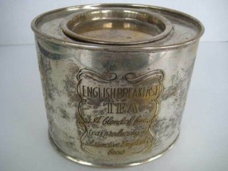 English Breakfast Tea Tin Oval Vintage Silver Plated