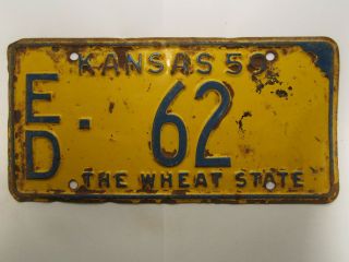 License Plate Car Tag 1959 Kansas Ed 62 Low Number [z289a]