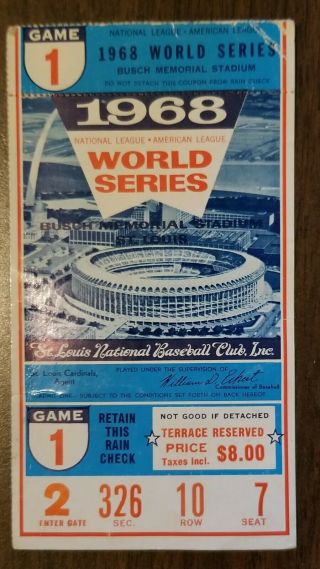 Vintage 1968 World Series Tigers @ St Louis Cardinals Baseball Ticket Stub Gm 1