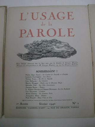 3 Issues Hugnet French Surrealism Scarce L ' Usage de Parole 1939 1940 Complete 3