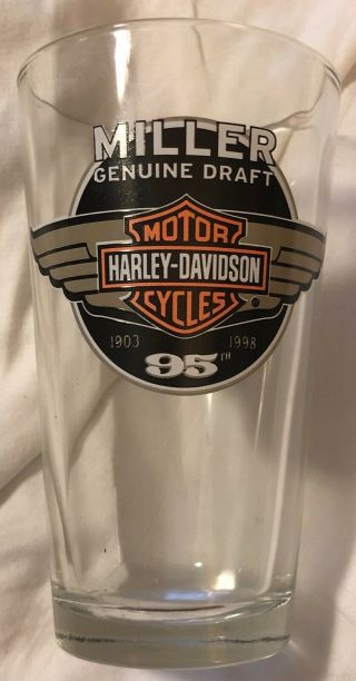 Harley Davidson Miller Draft Beer Glass Libby Bar Motorcycle Riding