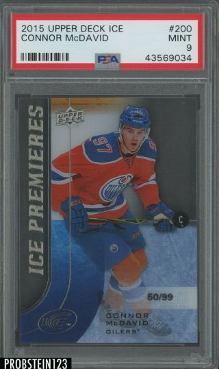 2015 - 16 Ud Ice Premieres 200 Connor Mcdavid Oilers Rc Rookie 50/99 Psa 9