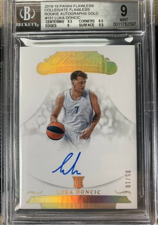 Gold 2018 Flawless Collegiate Luka Doncic Gold Auto Rc 151 Bgs 9 /10 Mavs