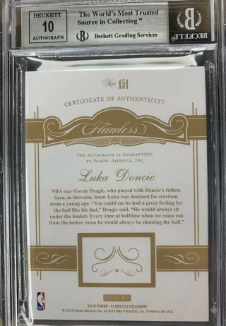 GOLD 2018 FLAWLESS COLLEGIATE LUKA DONCIC GOLD AUTO RC 151 BGS 9 /10 MAVS 3