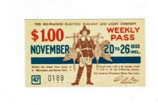 Milwaukee Railway Transit Ticket Pass November 20 - 26 1932 Thanksgiving