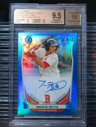 2014 Bowman Chrome Mookie Betts Blue Refractor Auto /150 Bgs 9.  5/10 Red Sox Lc