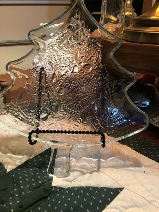 Vintage Clear Glass Christmas Tree Shape Serving Platter Tray