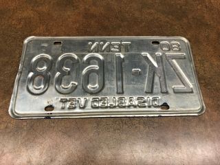 1980 Tennessee TN License Plate Tag Disabled Vet Veteran ZK - 1638 2