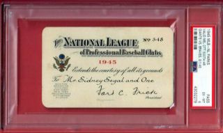 1945 Nl National League Season Pass Ticket Jimmie Foxx Last Hr | Mel Ott 500 Hr
