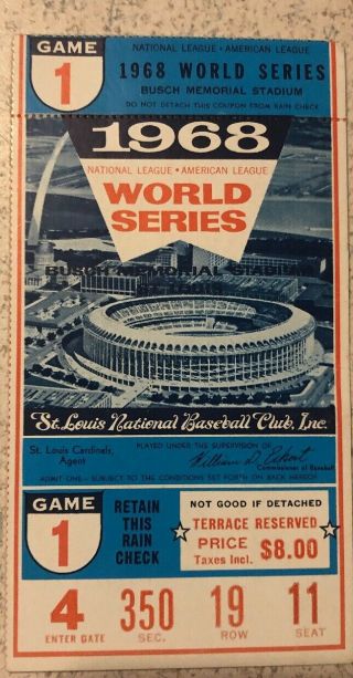 1968 World Series Game 1 Ticket St Louis Cardinals Detroit Tigers Gibson 17k’s