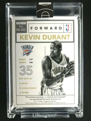 2014 - 15 Panini Eminence Basketball Kevin Durant Auto Patch Platinum 1/1 2
