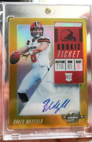2018 Contenders Optic Baker Mayfield Gold Auto 7/10 - Gem & Centered