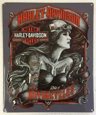 Ande Rooney Harley Davidson Tonal Babe Garage Man Cave Girl Motorcycle Tin Sign