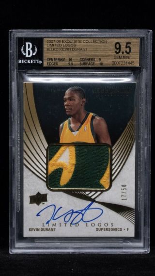 2007 - 08 Ud Exquisite Limited Logos Kevin Durant Rc Logo Patch Auto /50 Bgs 9.  5