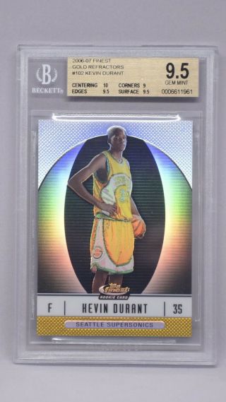 2006 - 07 Topps Finest Gold Refractor 102 Kevin Durant Rc 35/50 Jersey Bgs 9.  5