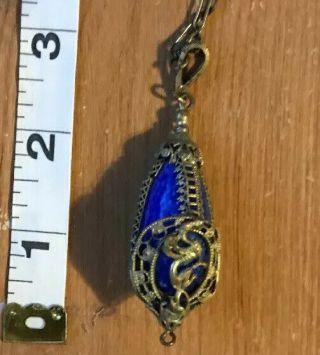 Vintage Gold - Tone Chain Necklace With Unique Blue Bead Stones