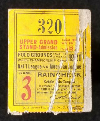 1921 World Series Game 3 Ticket Babe Ruth York Giants Vs Yankees Polo Ground