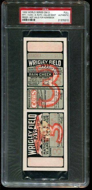 Psa Baseball Ticket 1932 World Series York Yankees Babe Ruth Gm3 Called Shot