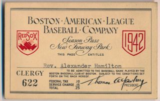 1942 Boston Red Sox Season Pass 596833