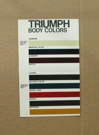 Triumph Paint And Interior Trim Color Chart Stag Tr6 Gt6 Spitfire Dealer Item