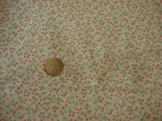 Vintage Cotton Fabric Tiny Pink Floral Hearts & Vines On White 1/2 Yd/44 " Wide