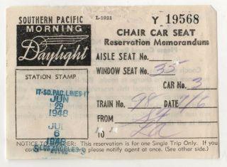 1948 Southern Pacific Train Ticket Envelope Los Angeles San Francisco California