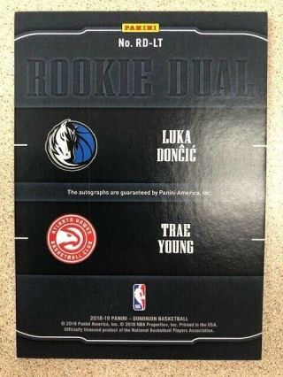 2018 - 19 Trae Young/Luka Doncic RC Dominion Rookie Dual 17/25 Jersey 11/77 1/1 2