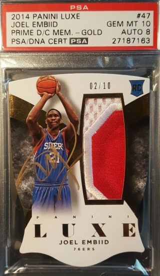 Joel Embiid Signed Autographed 2014 - 15 Panini Luxe Jersey Psa Gem 10 Auto 8