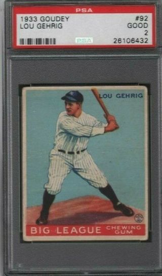 1933 Goudey 92 Lou Gehrig Psa 2 Good