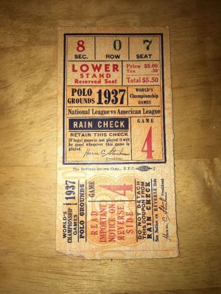 1937 World Series Yankees Game 4 Ticket Stub Lou Gehrig Home Run Polo Grounds
