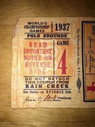 1937 World Series Yankees Game 4 Ticket Stub Lou Gehrig Home Run Polo Grounds 3