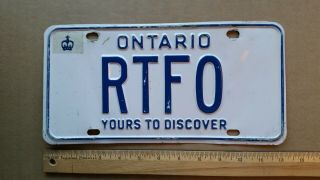 License Plate,  Canada,  Ontario,  Vanity: Rtfo (google)