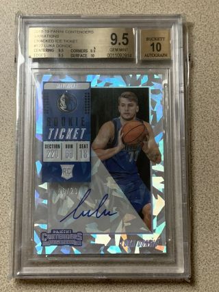 2018 - 19 Contenders Luka Doncic /25 Cracked Ice Auto Rc Bgs 9.  5/10 Best Subs