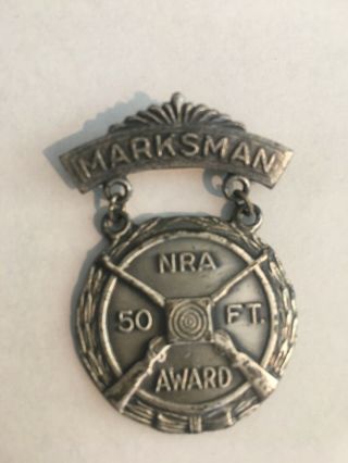 Vintage Nra National Rifle Association Marksman 50ft Award Medal Pin