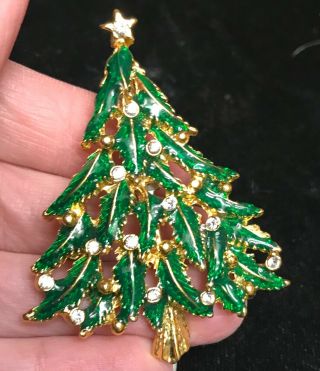 Vintage Christmas Tree Brooch Pin Green