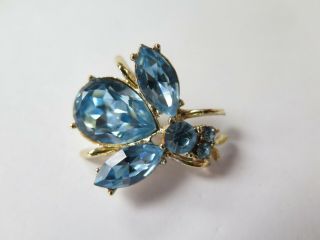 Bumble Bee Rhinestone Pin Brooch Blue Insect Bug Fashion Gold Tone Vintage