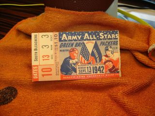 Green Bay Packers Vs Army All Stars 9/13/42 Ticket Stub Wwii Marquette Stadium