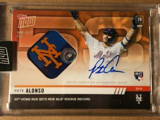 2019 Topps Now 913f Pete Alonso Rc York Mets Auto Autograph Base Relic 4/5