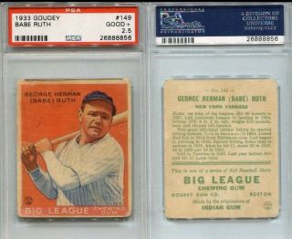 1933 Goudey Babe Ruth 149 Red Psa 2.  5 Great Color Legendary Card