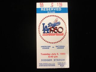 July 8,  1980 Mlb All Star Game @ Dodger Stadium Ticket Stub