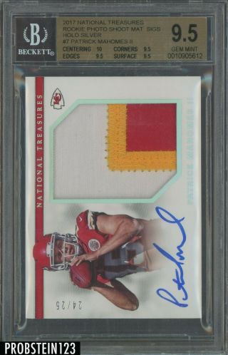 2017 National Treasures Silver Patrick Mahomes Rpa Rc Patch Auto /25 Bgs 9.  5
