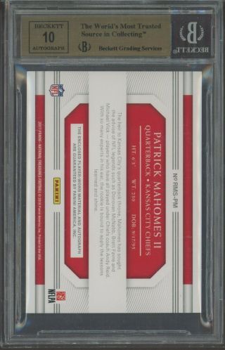 2017 National Treasures Silver Patrick Mahomes RPA RC Patch AUTO /25 BGS 9.  5 2
