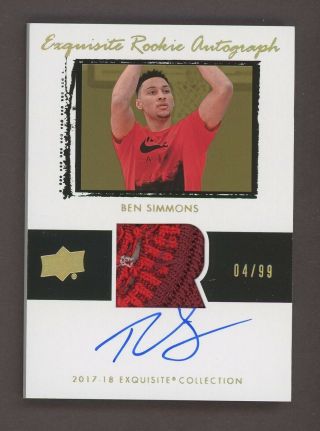 2018 Ud Exquisite Ben Simmons 76ers Rpa Rc Rookie Patch Auto 4/99 Rare