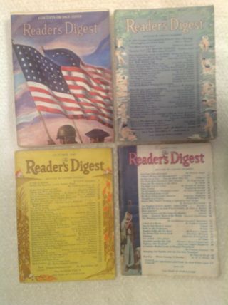 Four Vintage Wwii Reader’s Digests,  1943 July,  August,  Oct,  Dec,