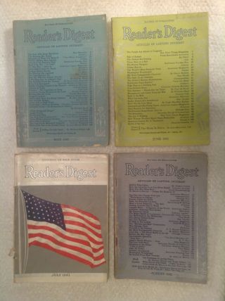 Four Vintage Wwii Reader’s Digests,  1942 May,  June,  July,  August,